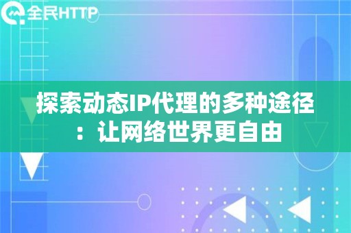 探索动态IP代理的多种途径：让网络世界更自由