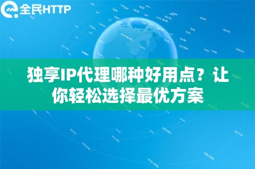 独享IP代理哪种好用点？让你轻松选择最优方案