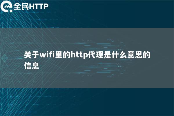 关于wifi里的http代理是什么意思的信息